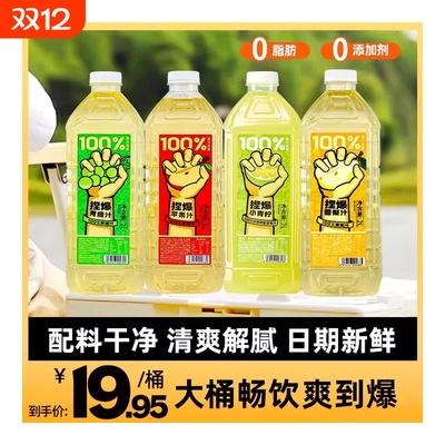哪吒捏爆100%果汁2L*4整箱装青提汁大桶梨汁青柠汁浓缩桶装水果