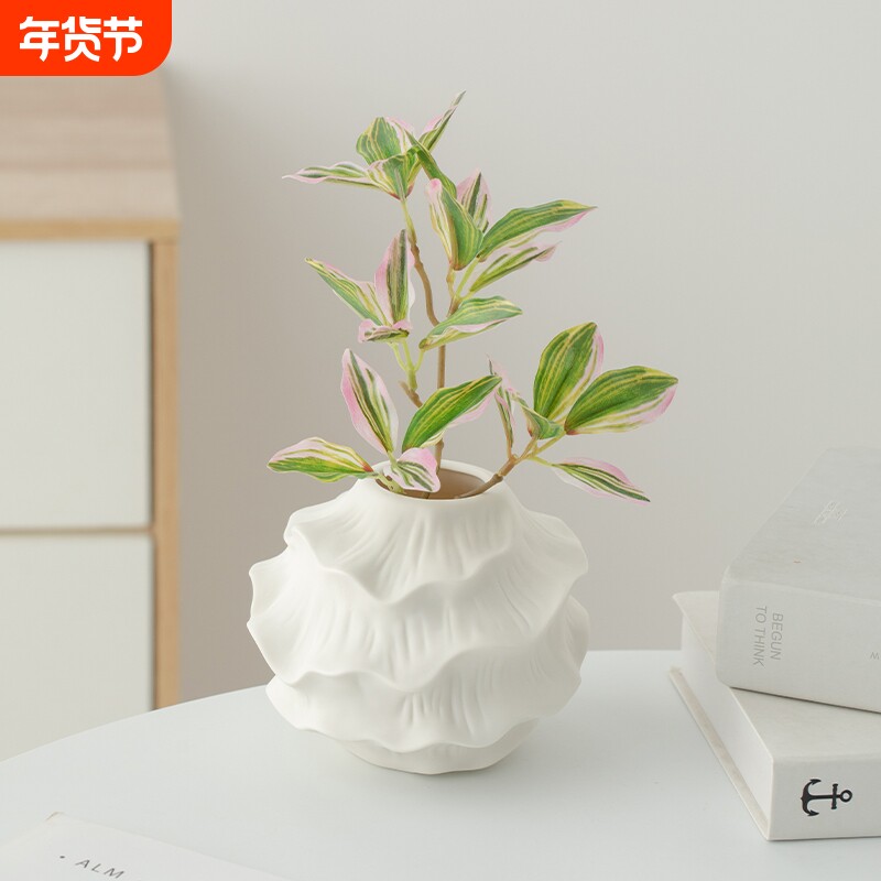 简约北欧风陶瓷花瓶客厅插花摆件轻奢高级感仿真花设计感小众玄关