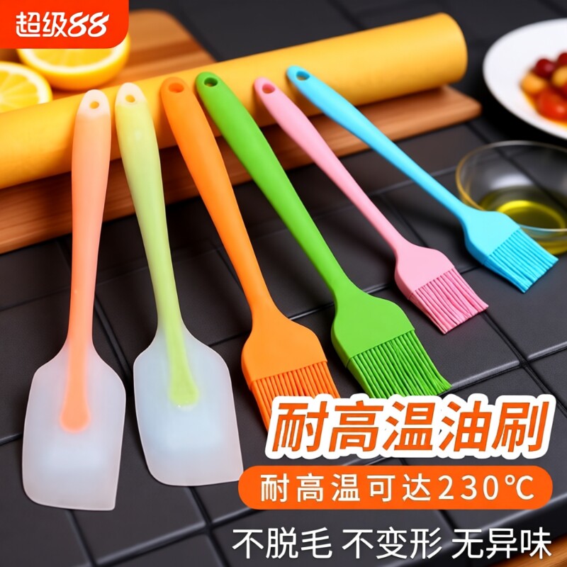 食品级耐高温烧烤刷硅胶厨房烙饼刷油不掉毛油刷子和面刮刀搅拌刀