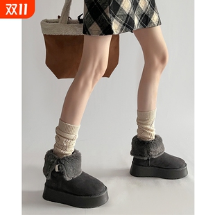 厚底加绒增高雪地靴女2025秋冬新款 潮 加厚中筒两穿皮带扣保暖棉鞋