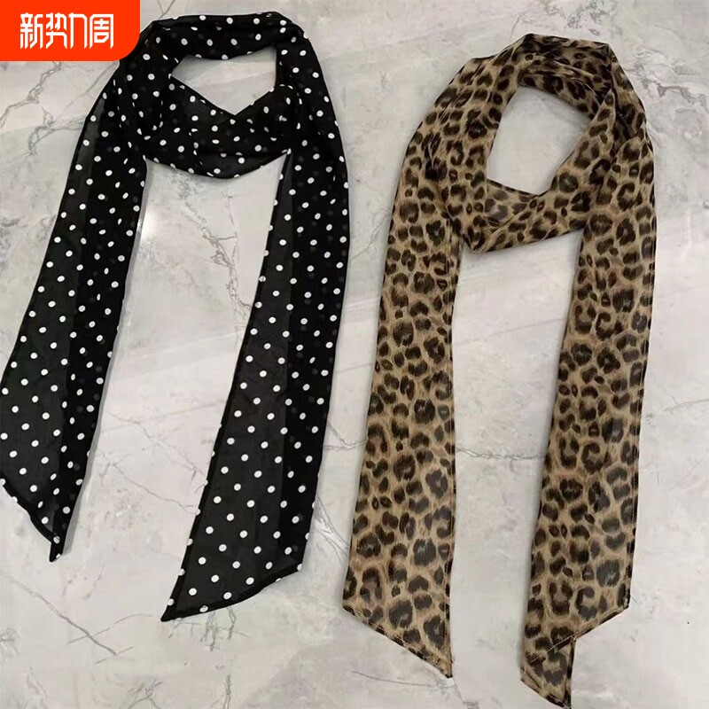 波点复古长条豹纹丝巾辣妹围巾女小众腰带领巾时尚围脖斑马纹冬季