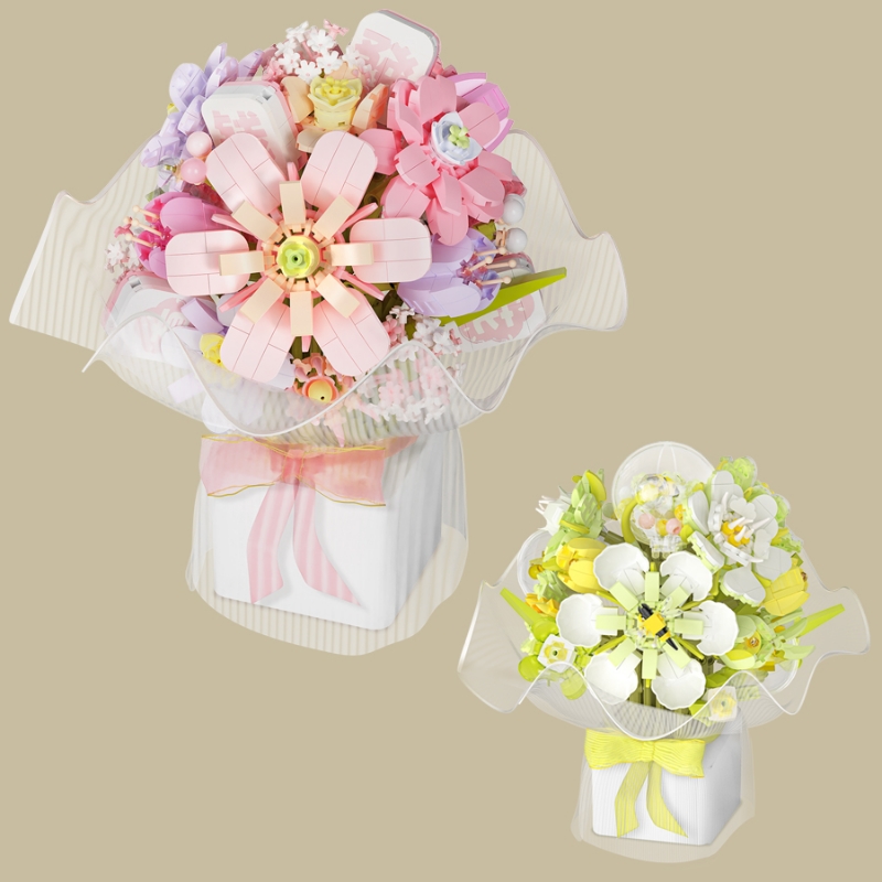 兼容乐高小颗粒积木拼装插花手捧花粉雾花屿成人高难度玩具