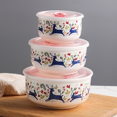 泡面碗带盖陶瓷酸奶碗学生微波炉专用饭盒沙拉碗蒸饭碗密封大容量