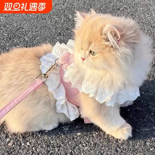 猫咪牵引绳可调节带小花JK裙宠物衣服胸背带外出专用防挣脱遛狗绳