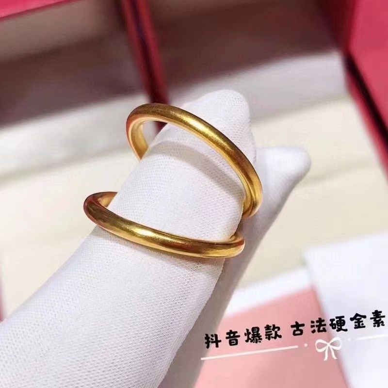 传承古法素圈戒指女小众设计高级感闭口镀黄金色实心足金素戒戒子