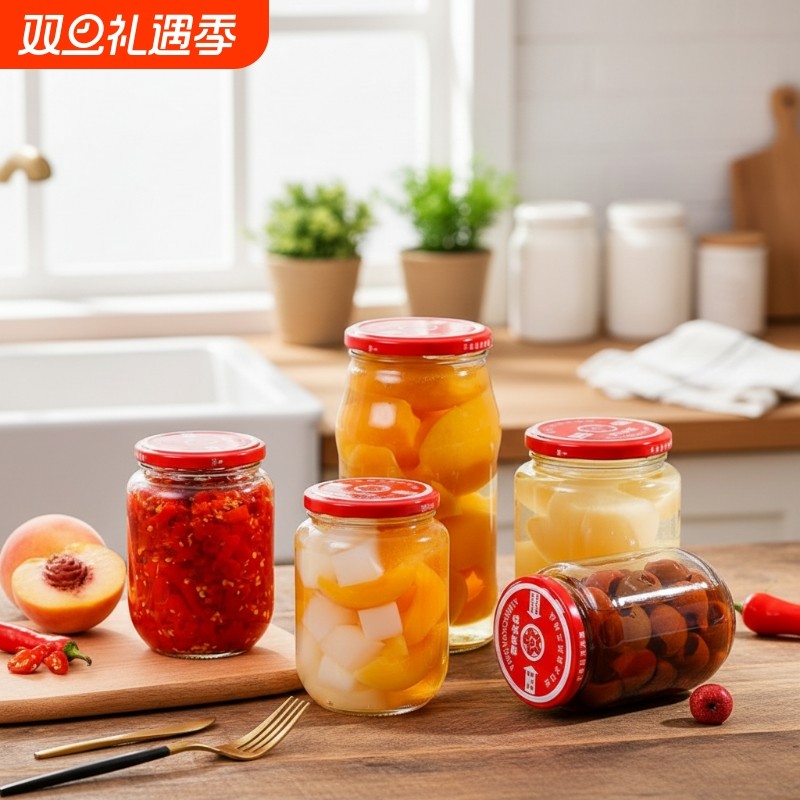 食品级耐高温可蒸煮带盖无铅玻璃瓶空瓶收纳水果酱蜂蜜辣椒罐头