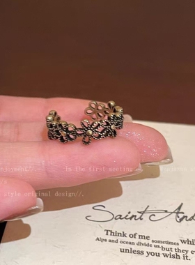 中古Vintage做旧蝴蝶结戒指女款设计感复古开口可调节叠戴食指戒