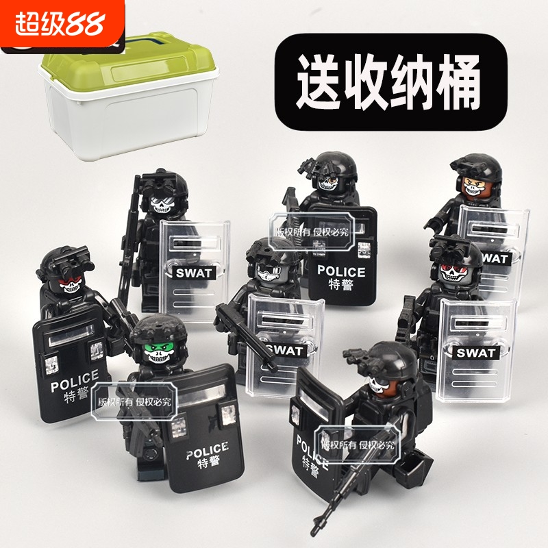 兼容乐高积木玩具警察人仔特种兵重甲幽灵狙击手防爆特警盾牌军事