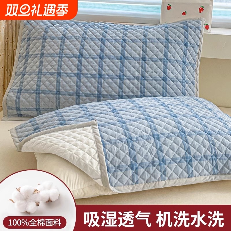 纯棉绑带枕巾一对装加厚防滑不脱落柔软透气全棉枕头盖巾