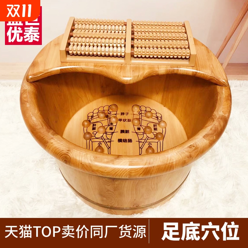 保温泡脚桶木质家用木桶洗脚桶泡脚盆木盆过小腿实木足浴按摩神器