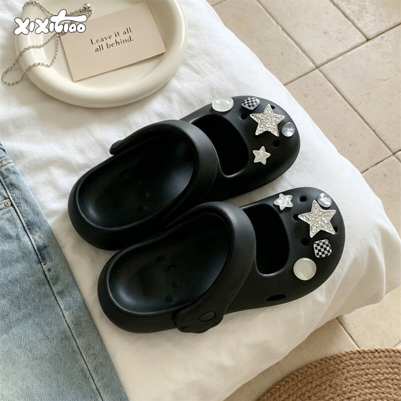 细细条 女夏y2k星星玛丽珍洞洞鞋微足弓设计厚底户外穿甜酷风凉拖