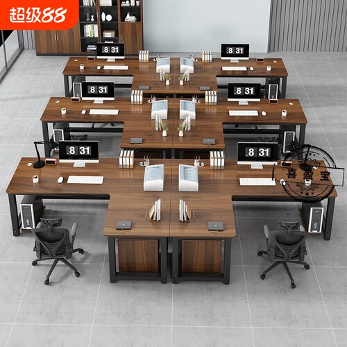 c电脑桌转角L职员办公桌子简约现代2/4人位办公室员办公工桌椅组