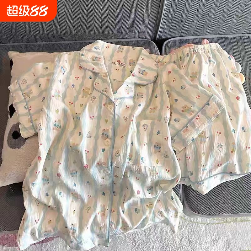 可外穿少女睡衣女夏季短袖短裤套装女士款纯棉家居服薄款云朵睡眠