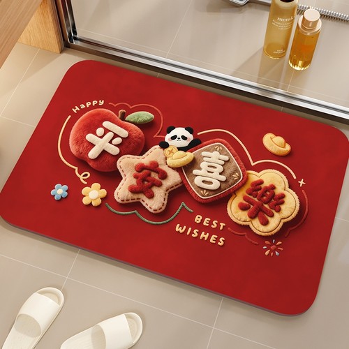 洗手间红色浴缸速干免洗卡通垫子
