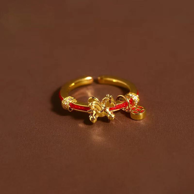 红色编织绳小马开口戒指女2026新款爆款食指指环小众设计生肖刻字
