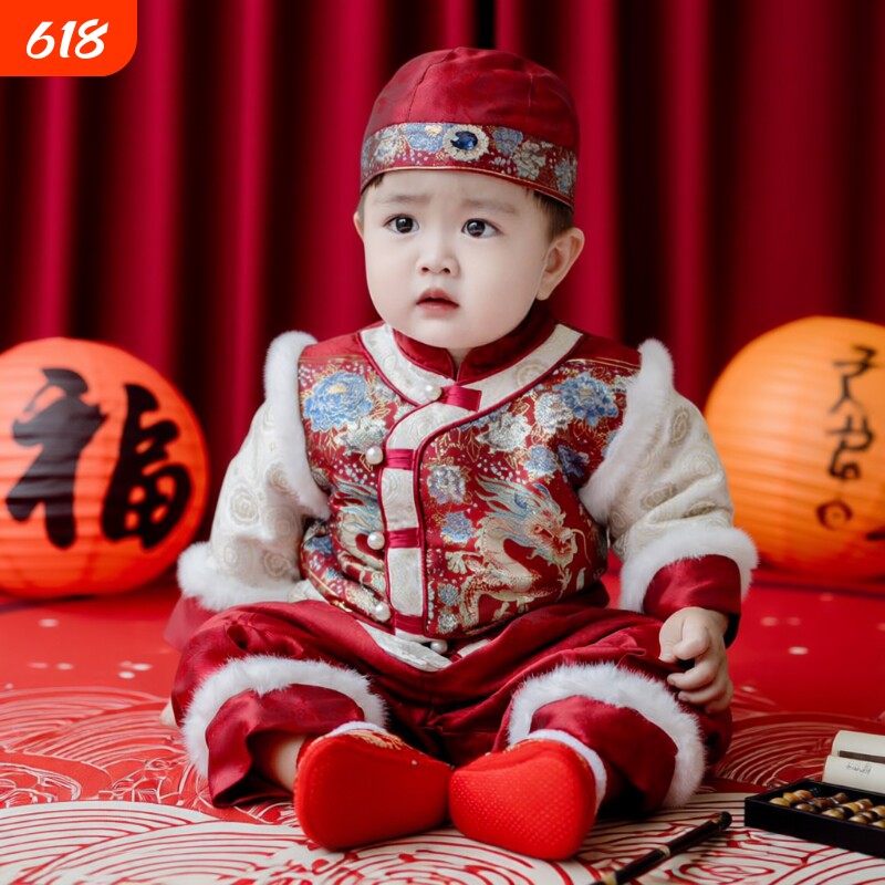 新年周岁礼服男宝宝抓周一周岁新中式儿童生日婴儿过年拜年服唐装