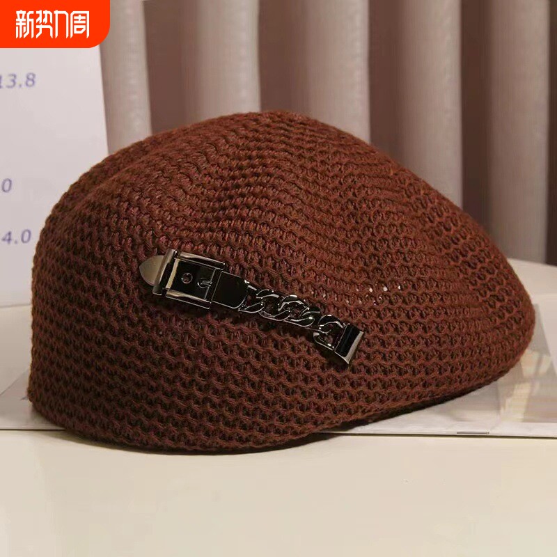 秋冬季网眼重工串珠时尚前进帽子女高定优雅显脸小赫本风贝雷帽
