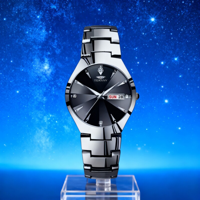 正品瑞士2024新款手表男士全自动机械风防水精钢带双日历男表夜光