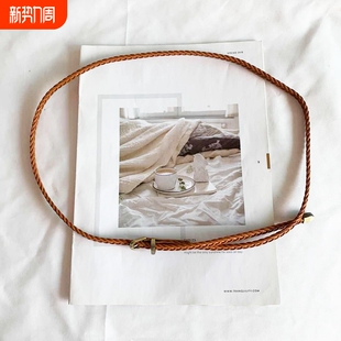 饰复古细腰带时髦学生束腰 连衣裙装 时尚 复古女士麻花编织腰带韩版