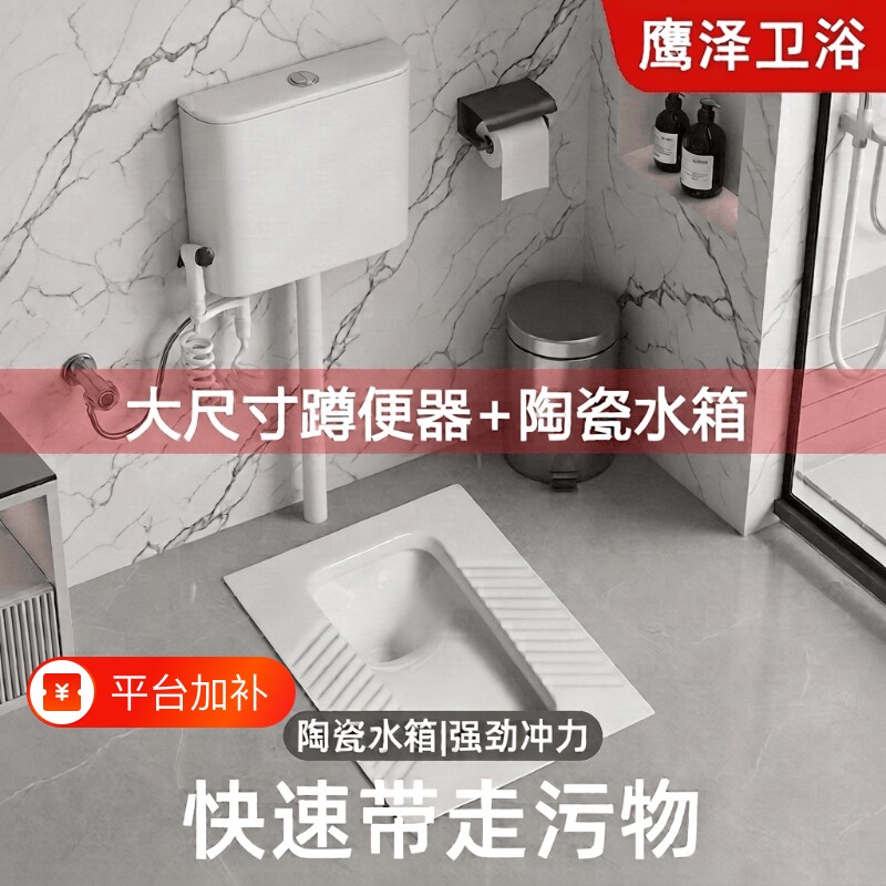 便盆蹲便器整套超薄带水箱冲水箱蹬家用厕所卫生间马桶陶瓷洗手盆