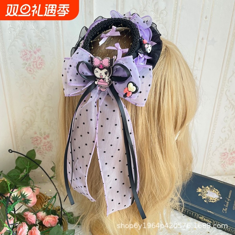 手作黑色紫色库洛米Lolita发饰手杖女童卡通洛丽塔蝴蝶结发夹头