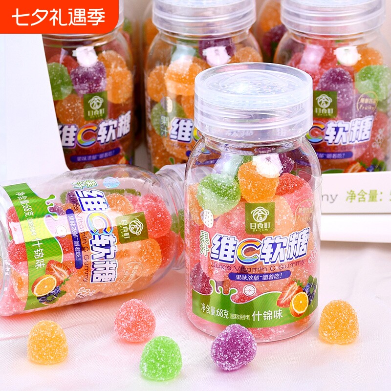 维C软糖QQ软糖橡皮糖68g瓶装糖果水果味儿童怀旧休闲小零食小吃