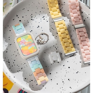 表链 夏糖果拼色树脂腕带运动智能手表八九代亚克力男女生高级时尚 适用小米手环9Pro表带8Pro红米watch5 4新款