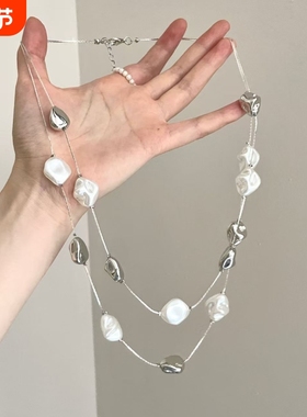 Vintage古着  不规则长款串珠项链女2025新款轻奢高级精致锁骨链