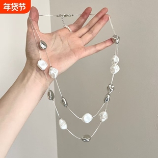 Vintage古着  不规则长款串珠项链女2025新款轻奢高级精致锁骨链