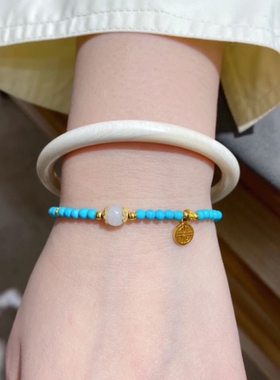 天空蓝显白圆珠温柔气质清纯淑女手链手串简约幸运石送女友