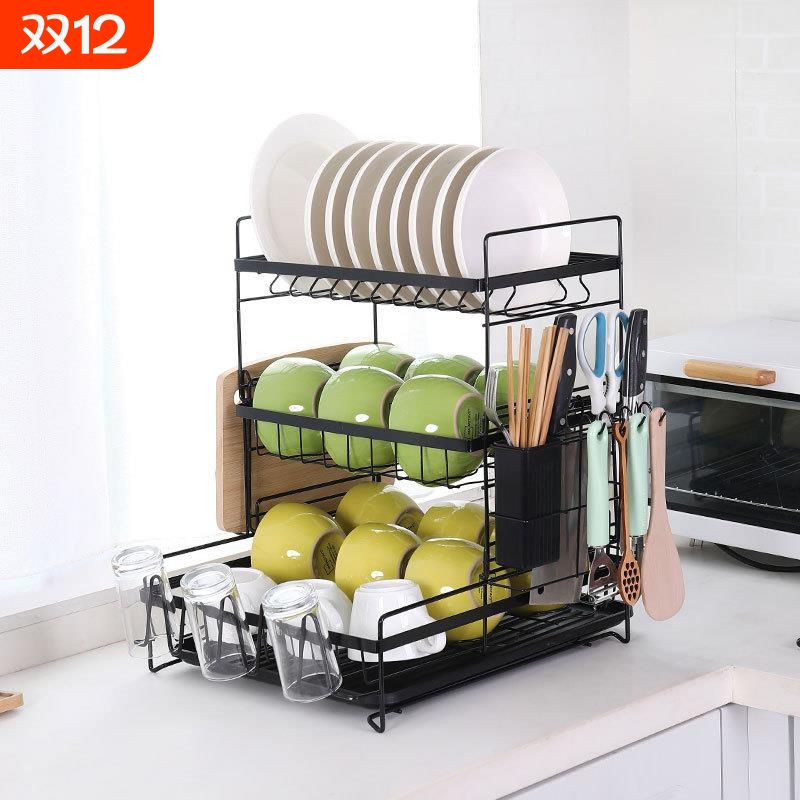 三层叠装沥水碗碟架 厨具整理两层收纳架 多功能置物碗架厂家