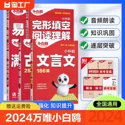 2024万唯小白鸥小学语数英小升初古诗词英语词汇文言文数学易错题满分复习初中作文