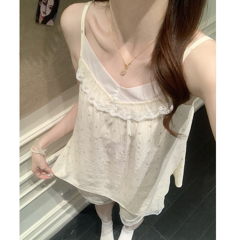 带胸垫睡衣女夏季云朵棉吊带套装