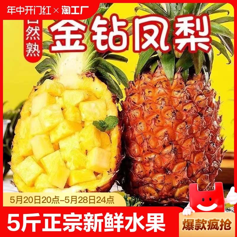 金钻凤梨5斤正宗无眼果园直发新鲜水果当季特产菠萝17号尝鲜 水产肉类/新鲜蔬果/熟食 凤梨 原图主图