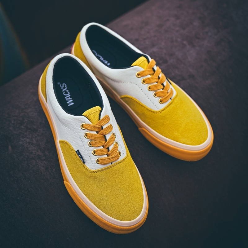 黄白拼色低帮滑板鞋高端线美式复古麂皮痞帅男女时尚休闲鞋帆布鞋