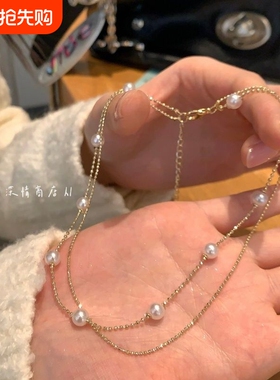 法式少女感珍珠项链 叠戴满天星双层锁骨链 约会百搭温柔风颈链