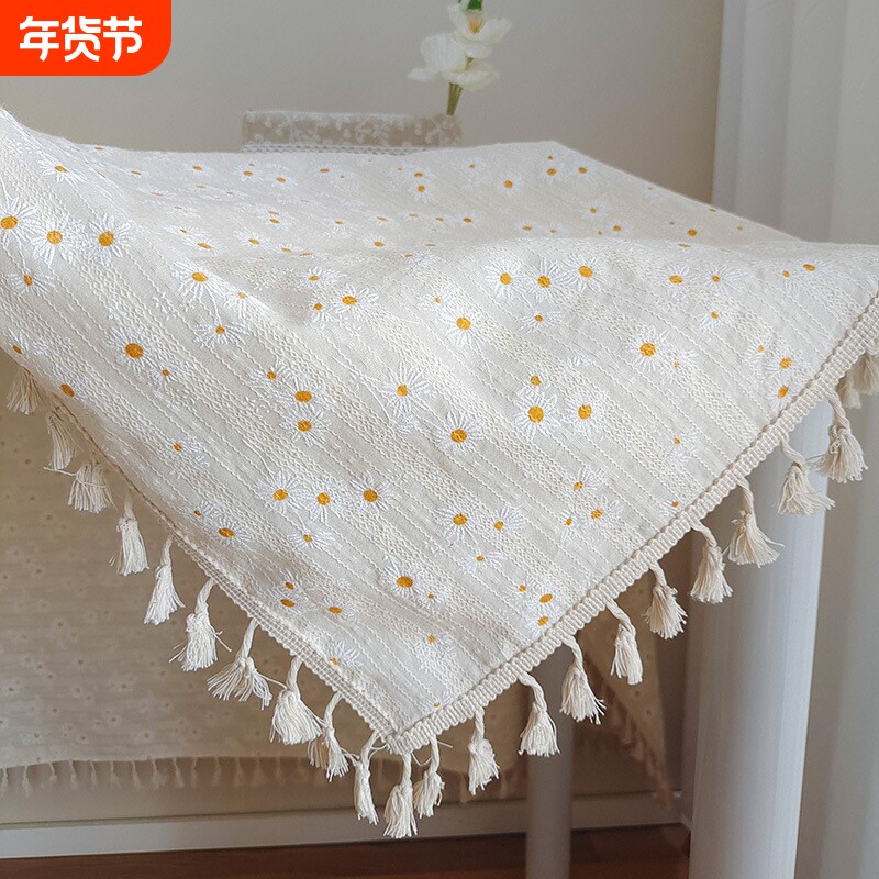 日式小雏菊桌布ins风棉麻文艺小清新拍照背景布电视柜盖巾茶几布
