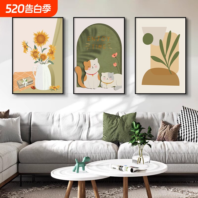 客厅装饰画沙发背景墙三联画平安喜乐挂画墙面装饰壁画免打孔意义
