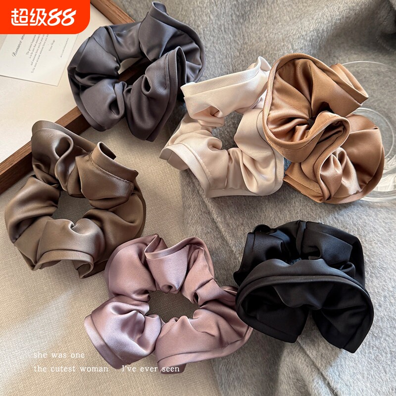 韩版网红丝光缎面褶皱布艺花朵肥肠发圈甜美百搭弹力高马尾发饰