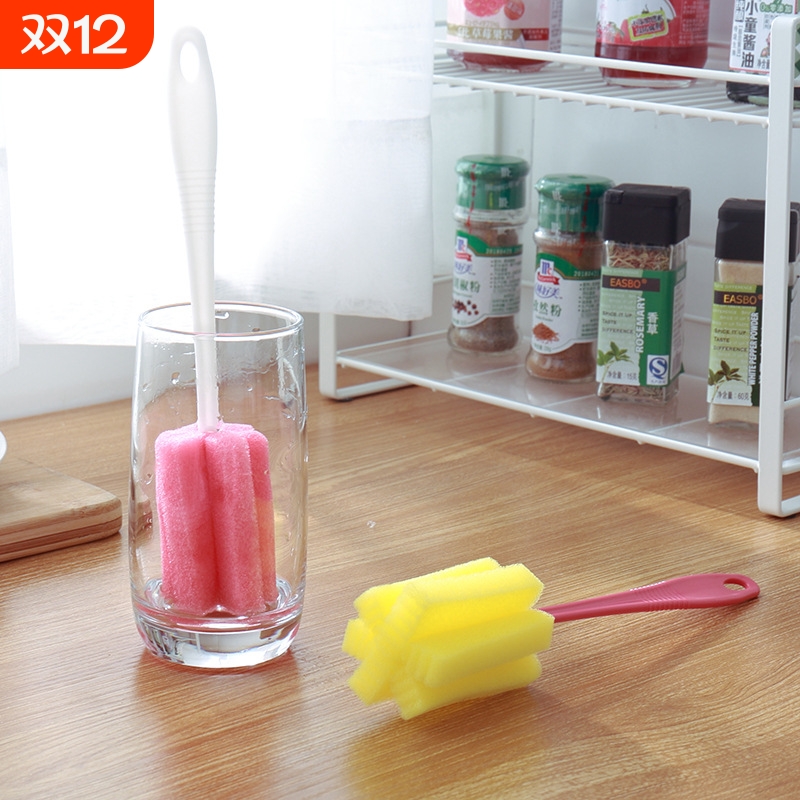 六角花朵海绵杯刷瓶刷厨房用刷长柄海绵洗杯子奶瓶刷子刷杯器水杯