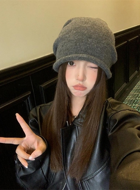 韩系灰色针织毛线帽女秋冬冷帽