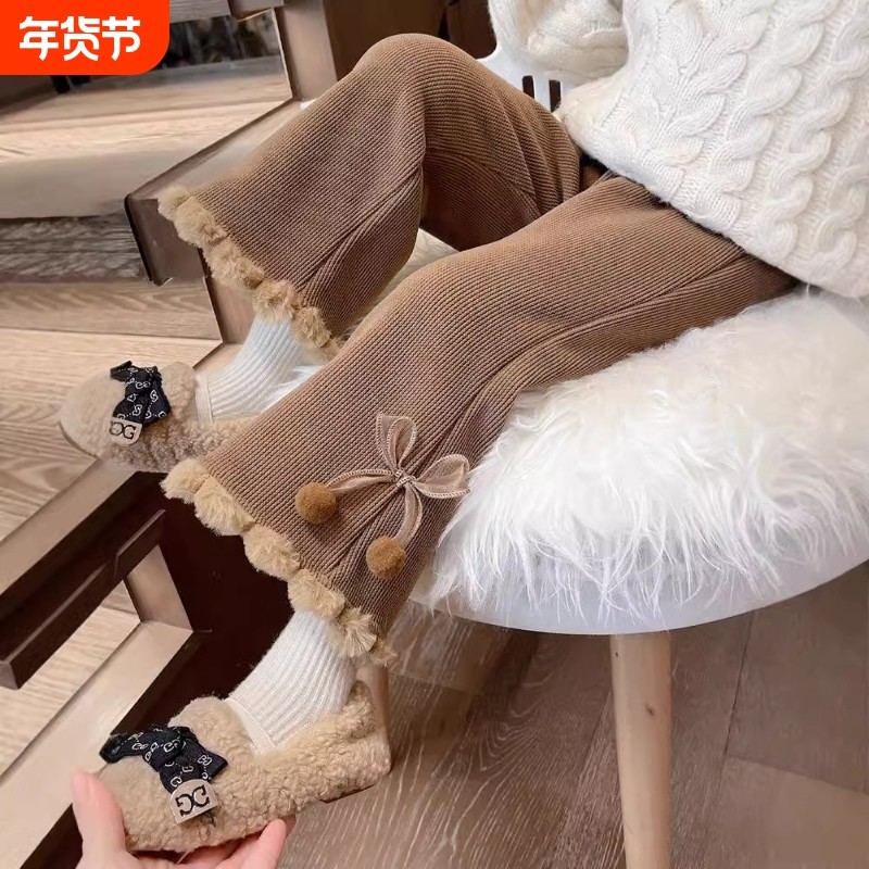 女童毛球蝴蝶结阔腿裤秋冬季新款韩版花边加绒加厚直筒裤子a157,童装/婴儿装/亲子装,裤子,淘宝优惠券,粉丝福利购,淘宝优惠卷