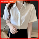 短袖 韩版 女士夏季 雪纺上衣 白色衬衫 洋气减龄休闲职业衬衣2023新款
