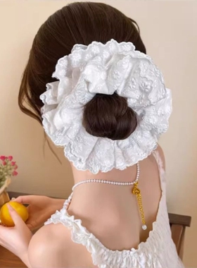 韩系白色双层蕾丝大肠发圈头绳女高级感温柔慵懒风丸子头发绳发饰