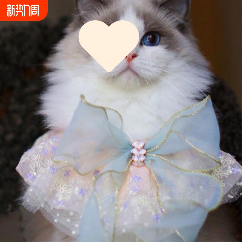 猫咪围脖狗狗宠物饰品项圈铃铛蝴蝶结领结蕾丝针织口水巾围嘴项链