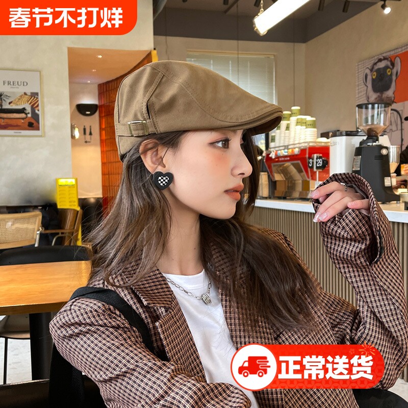 反戴贝雷帽子女夏季日系鸭舌帽复古前进帽男春夏薄款画家秋天报童