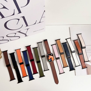 适用苹果iWatch11代S10/9/8/7硅胶贴皮手表带SE/UItra3/2/1磁吸扣表带简约商务亲肤女男