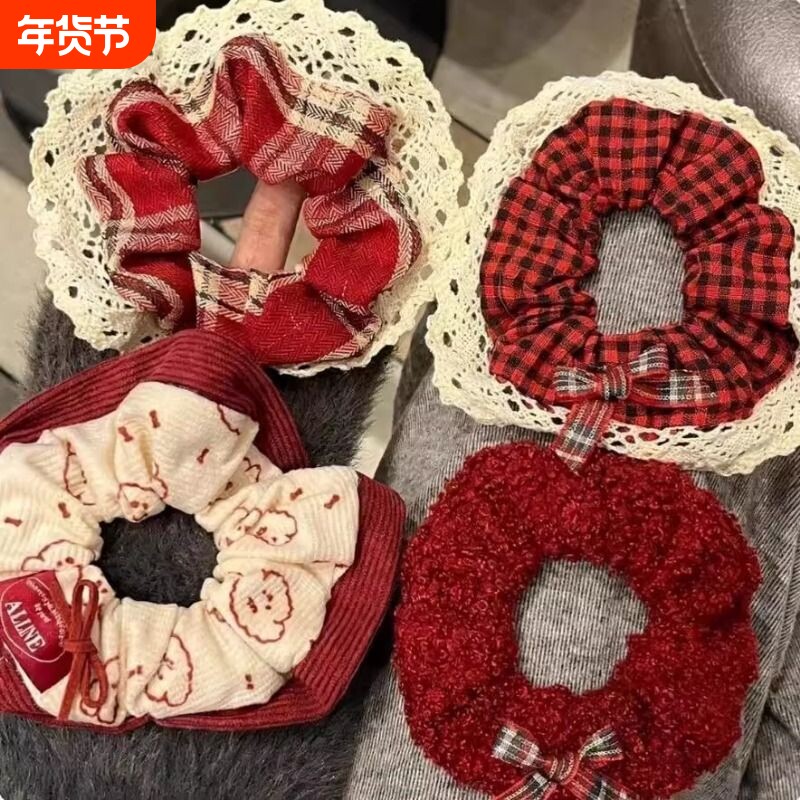 新年安卡拉红发圈大肠圈秋冬毛绒发饰皮筋女扎头发绳高级感头绳