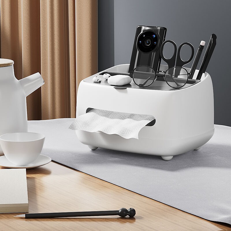 纸巾盒家用升级手机支架款北欧灰