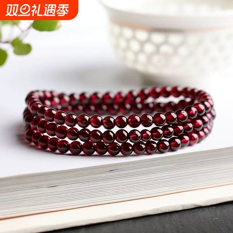 爆款仿酒红色石榴石手链女款单圈多圈水晶仿手串饰品收藏级